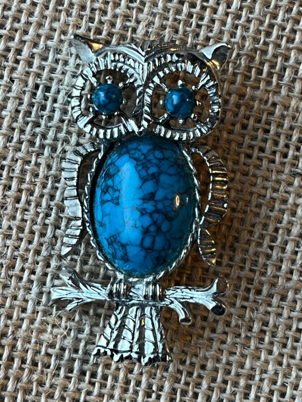 Vintage Gerry’s Faux Turquoise Owl Pendant Brooch